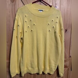 Serengeti Sunny Yellow Floral Crew Neck Sweater NWOT
